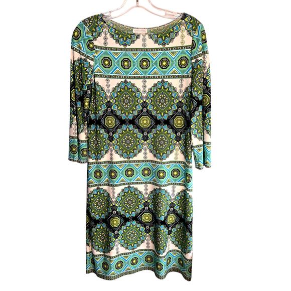 London Times 6 Green Women's Long Sleeve Maxi BOHO Dress Miss Size Small S - Picture 2 of 6
